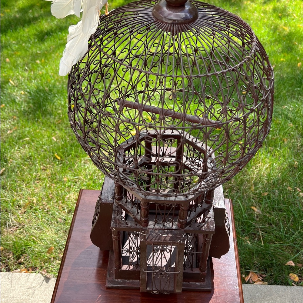 Antique Victorian Style Hot Air Balloon Shaped Wood Wire Decorative Birdcage - Picture 8 of 17